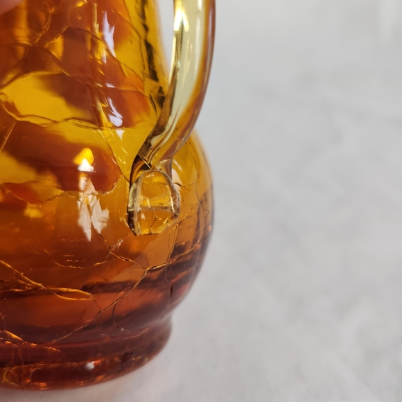 VTG Amber Crackle Art Glass Mini Pitcher Creamer Vase - Picture 8 of 12